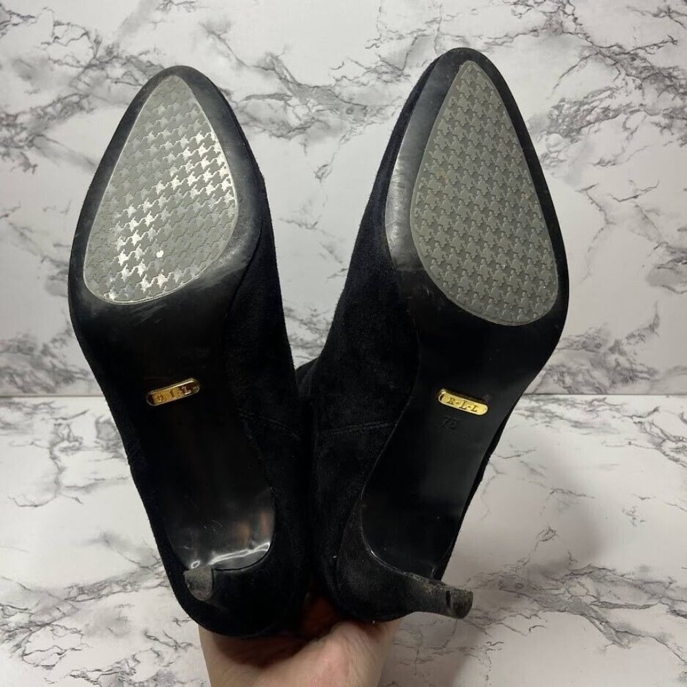 Lauren Ralph Lauren Pashia Boot Womens 7 Black Suede Chelsea Ankle Bootie Shoe - Picture 5 of 8